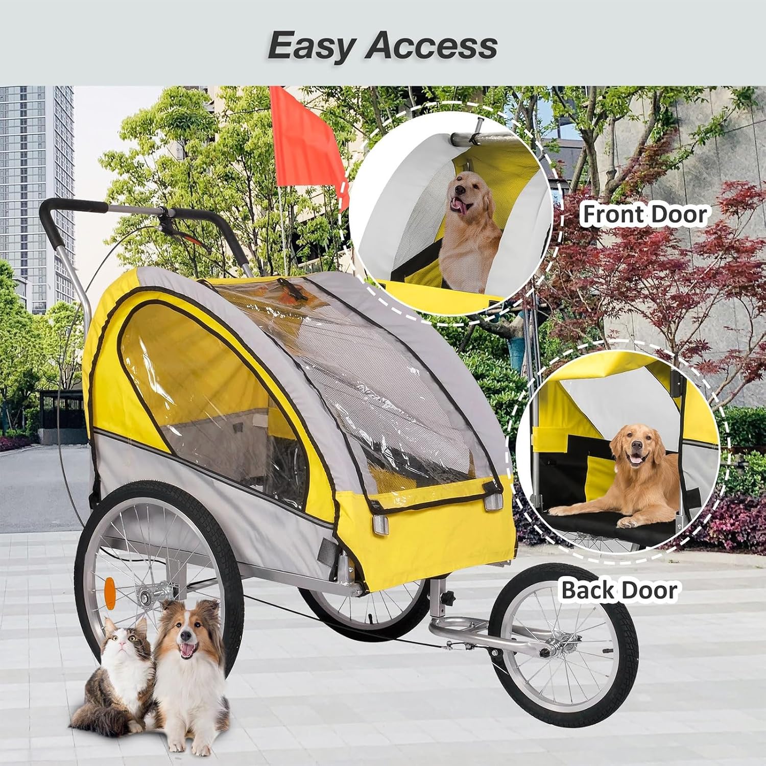 2 in 1 Dog Bike Trailer, Folding Pet Dog Trailer Cart for Bicycle, Bike Cargo Wagon Carrier, Universal Hitch & 20" Wheel
