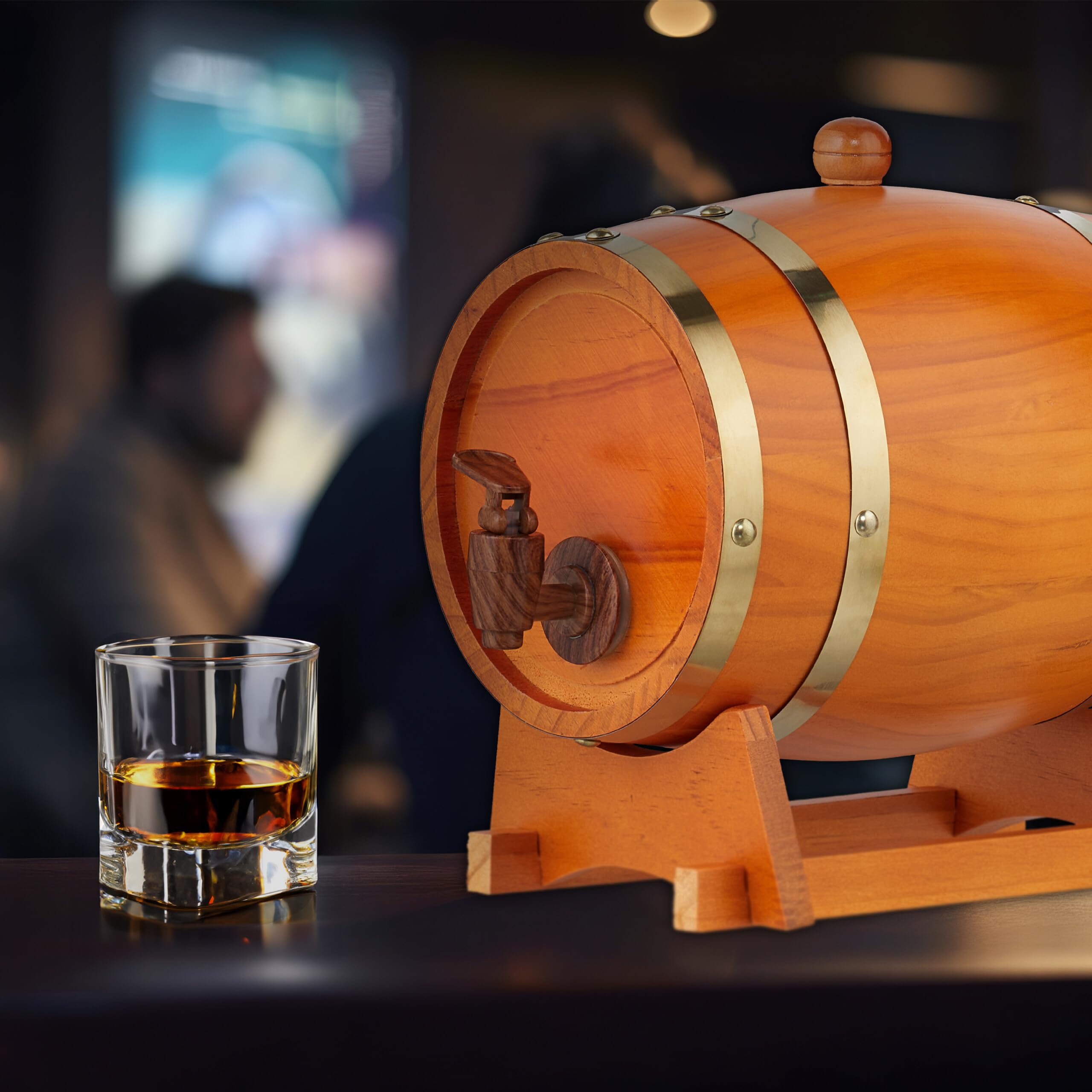 Relaxdays Barril Madera con Grifo y Base, Barrica 2,2 l, Dispensador de Whisky, Vino, Sidra, Licores, Negro/Rojo