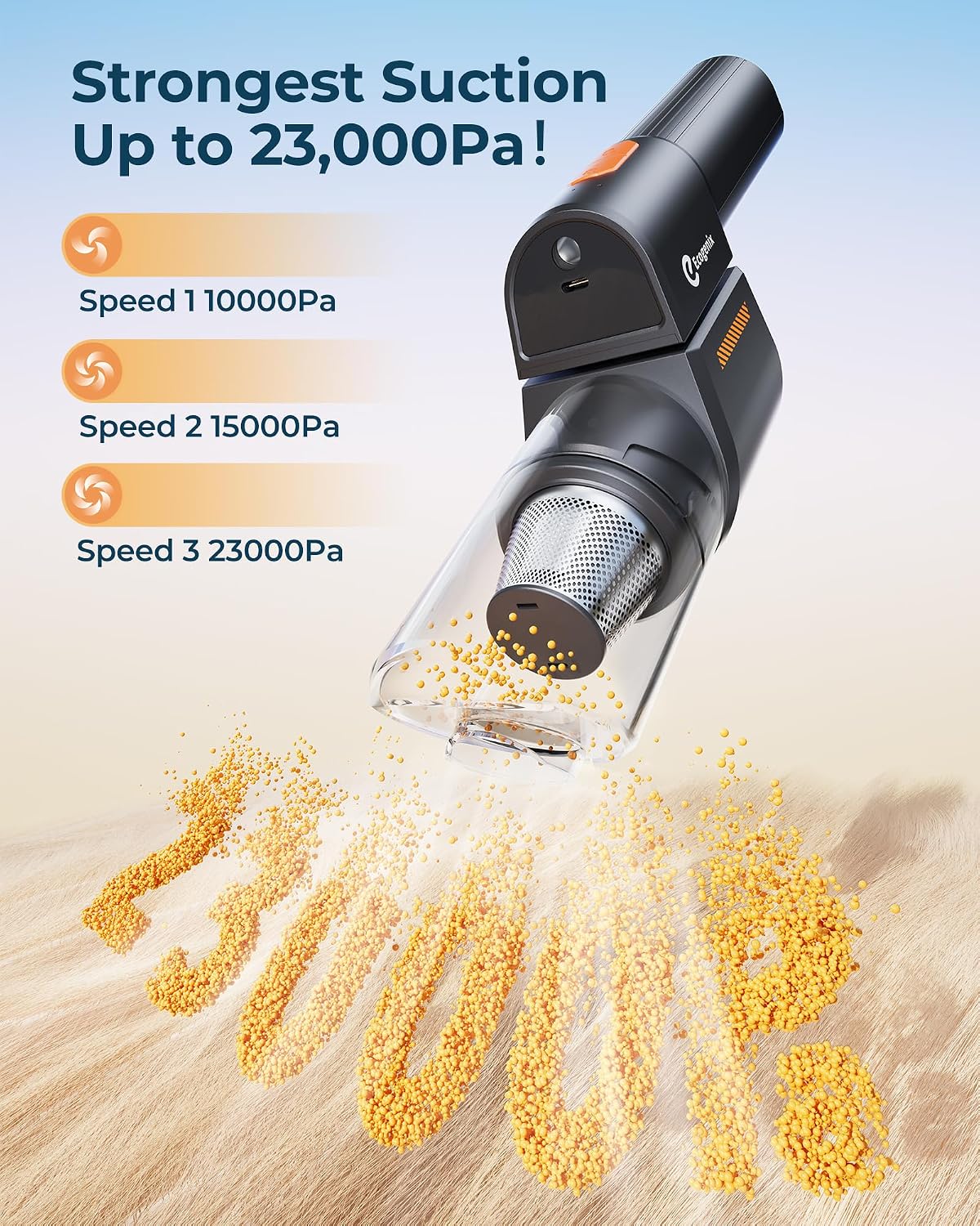Ecogenix Car Vacuum, 5 in 1 Portable Mini Cordless Vacuum with 23,000Pa Powerful Suction, 10 Attachments, 180° Foldable, Type-C Charge, LED, Small Vacuum Cleaner for Car, Home, Pet, car Accessories