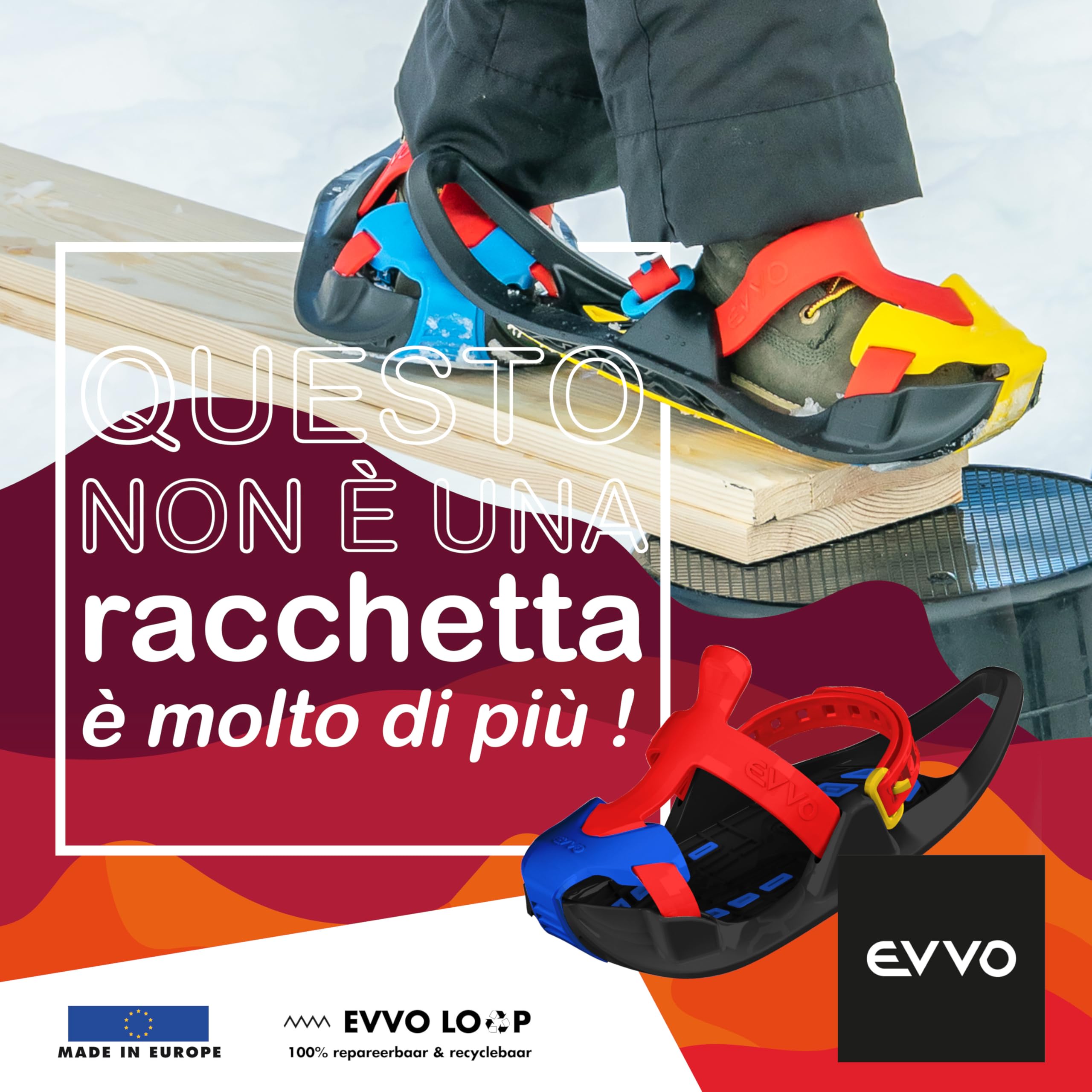EVVO SHOSHIBAA, ciaspole per bambini, Made in Europe, attacchi regolabili, morbidi chiodi, All Terrain, escursionismo con le ciaspole