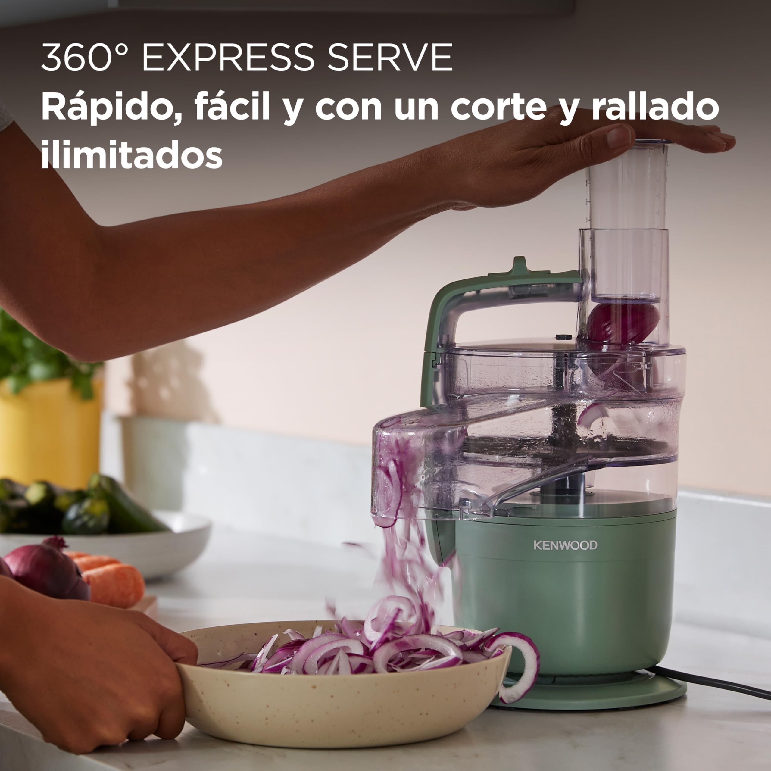 Kenwood MultiPro Compact – Procesador de Alimentos con Express Serve, Cuchilla de Acero Inoxidable, Discos para Cortar y Rallar, Recipiente de 600 ml, Función Pulse, Verde Eucalipto (FDP23.380GR)