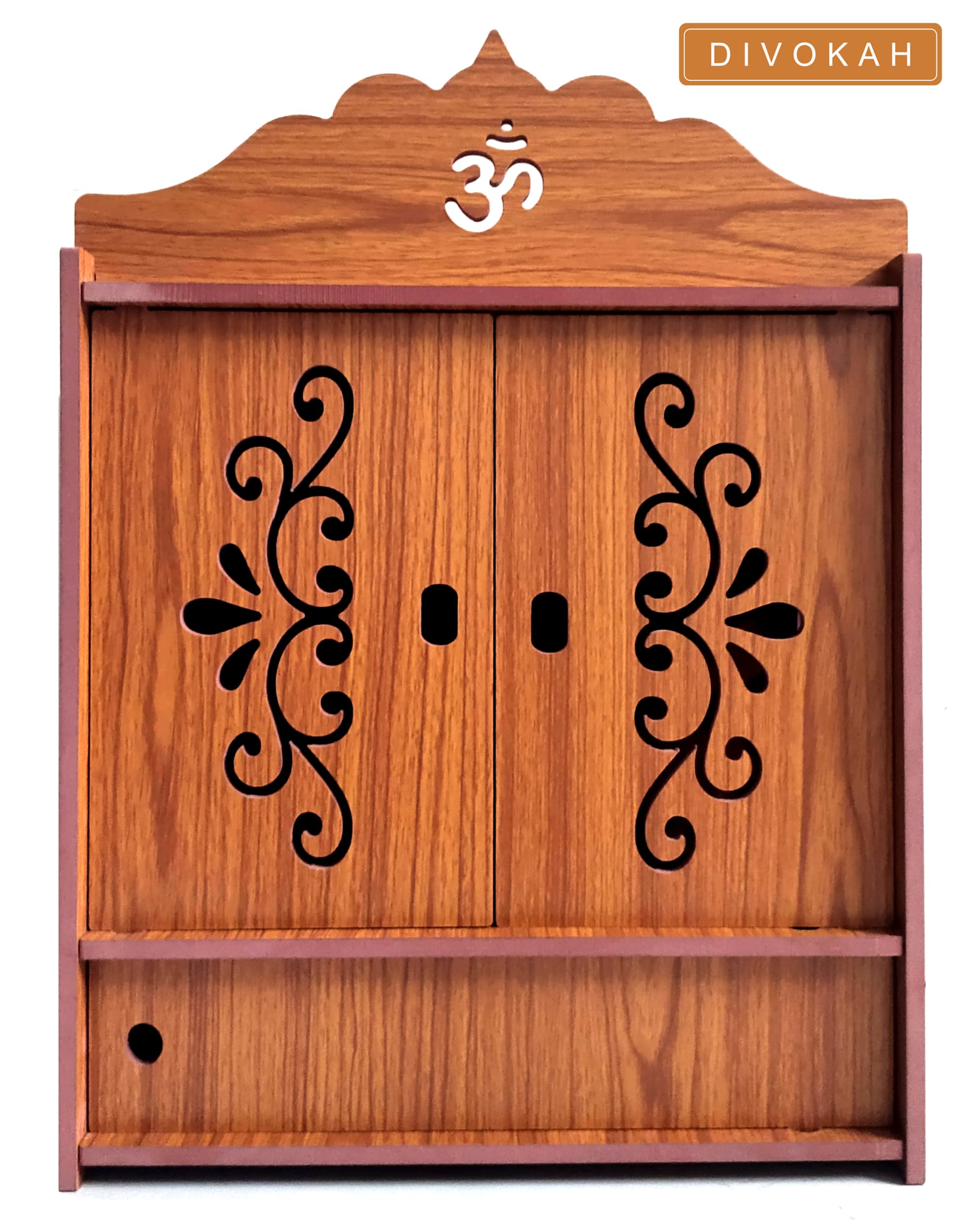 DIVOKAH Beautiful Wooden Pooja Mandir for Home/Temple for Home and Office/Puja Mandir/Puja Stand/Pooja Mandapam (8 Mm Plywood Thickness) (2DOR WDN Lotus) 2
