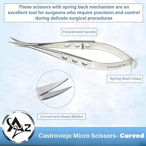 Miniatura 8 de Castroviejo Micro Tijeras 3.5" Curvado, Mango Plano Fenestrado