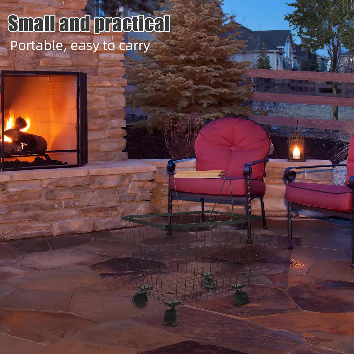 Generic Fireplace Log Holder: Metal Log Basket with Wheels - Indoor Firewood Storage Rack - Iron Wire Firewood Carrier for Christmas Winter Holiday