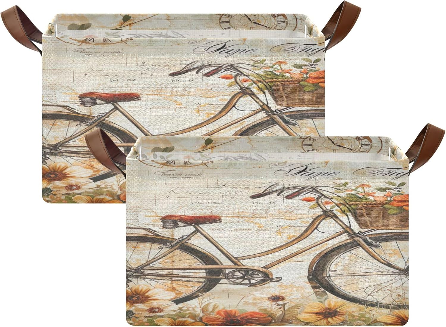 Vintage Scrapbook Paper Storage Basket with Handles, Waterproof Rectangular Book Gift Organizer for Home Decor