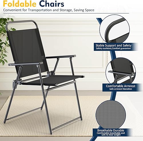 Miniatura 4 de Shintenchi Juego de comedor de patio de 6 piezas con paraguas, juego de muebles de exterior con 4 sillas plegables y mesa de comedor de vidrio