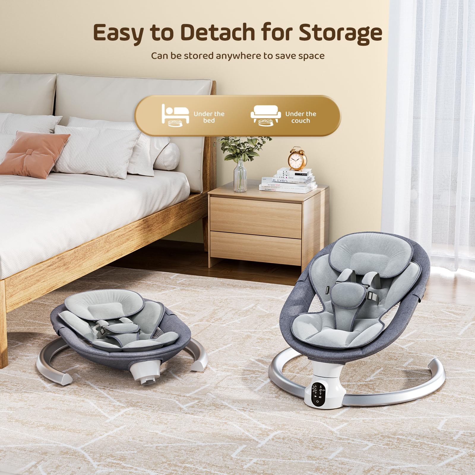 Transat Bébé Électrique, Balancelle bebe electrique de La Naissance à 6 Mois,5 Amplitudes de Vibrations avec Minuterie, pour se connecter au smartphone, balancoire bebe 12 musique