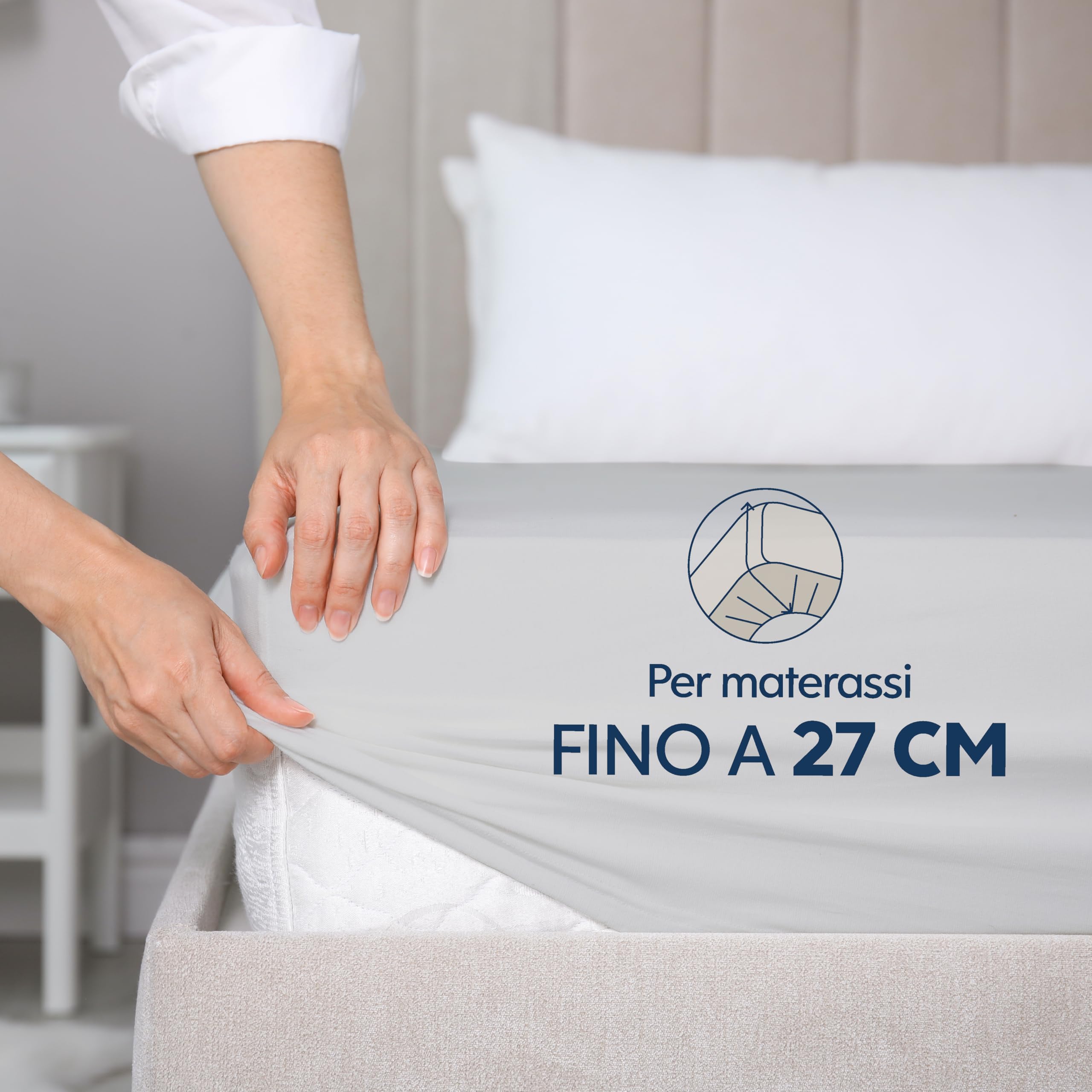 Dreamzie Lenzuola Matrimoniali Cotone 180x200 cm, Altezza Materasso Fino a 27 cm - Coprimaterasso Matrimoniale - Grigio - Certificato Senza Prodotti Chimici (Oeko Tex)