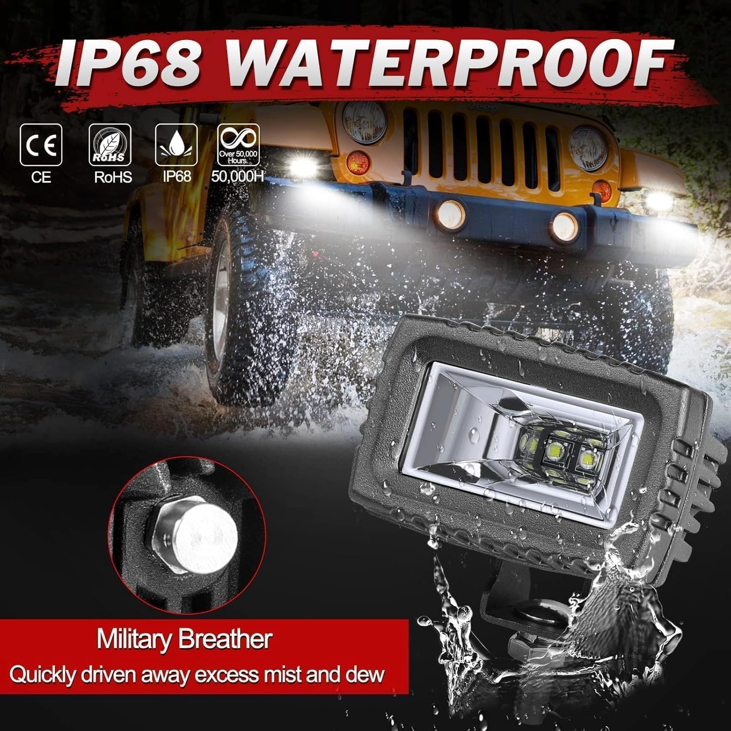 2PCS 3 Inch LED Pod Lights 20W Flood Beam Motorcycle Driving Light 3x2 Mini LED Fog Lights Backup Bumper Light for Truck Pickup UTV ATV SUV Camper Lawn Mowers