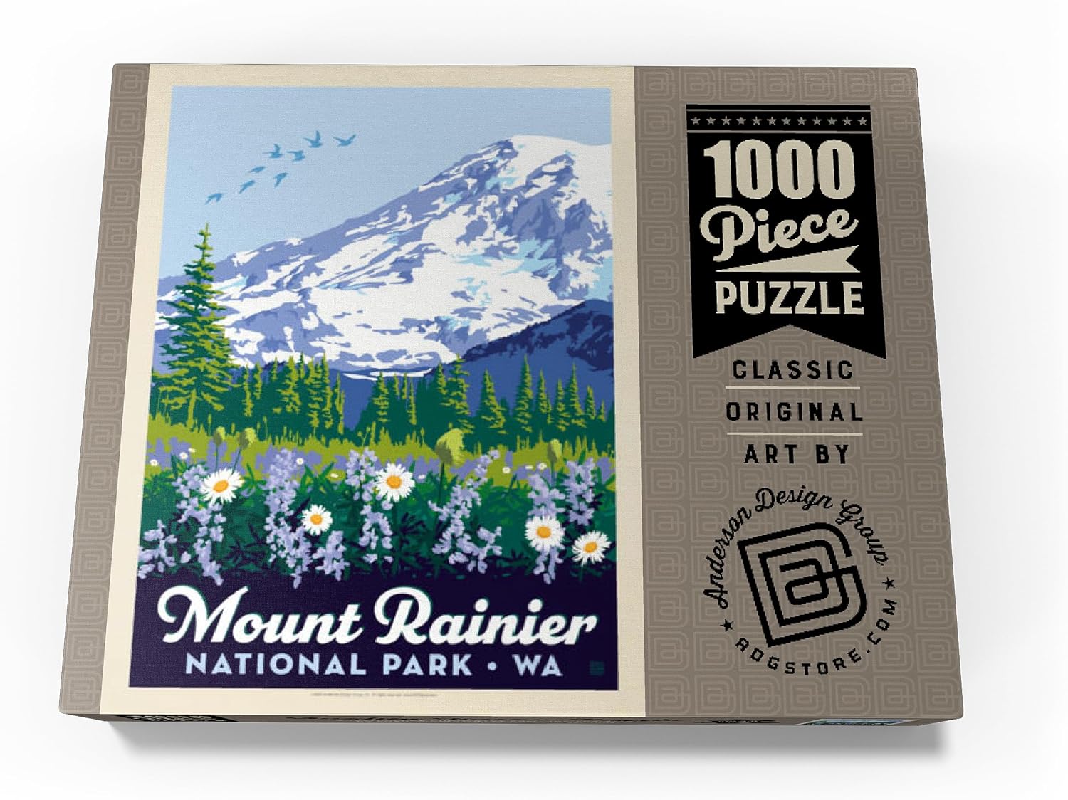 MyPuzzle Mount Rainier National Park: Wildflowers, Vintage Poster - Premium 1000 Piece Jigsaw Puzzle for Adults