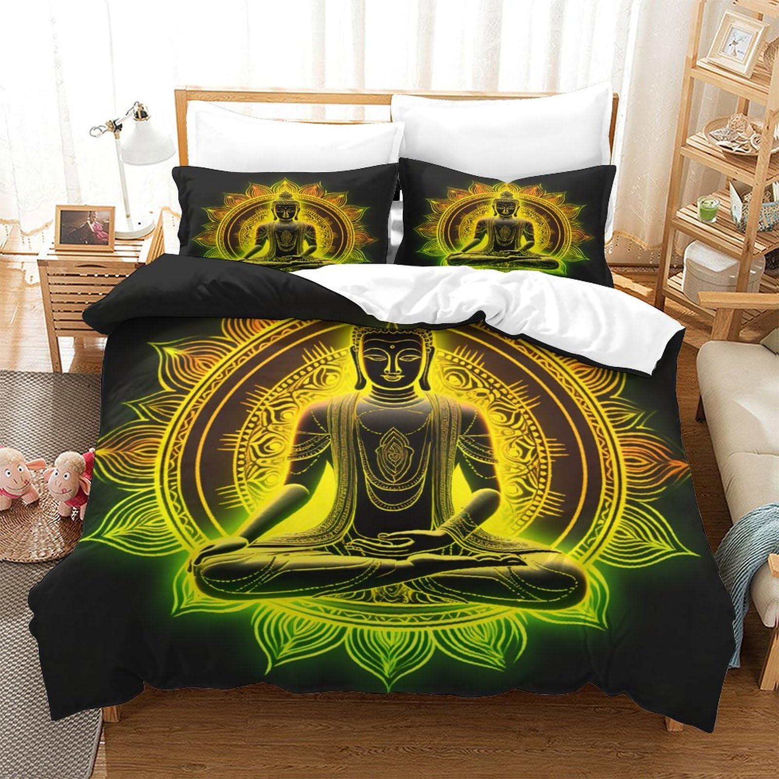 Housse de couette 3D statues avec 2 taies d'oreiller hypoallergénique pour lit enfant et ado