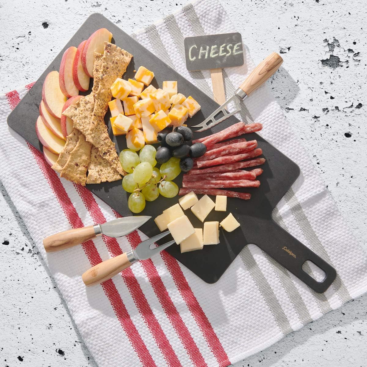 Cuisipro Fiber Wood Cutting Board with Handle, 18x7.5in, slate