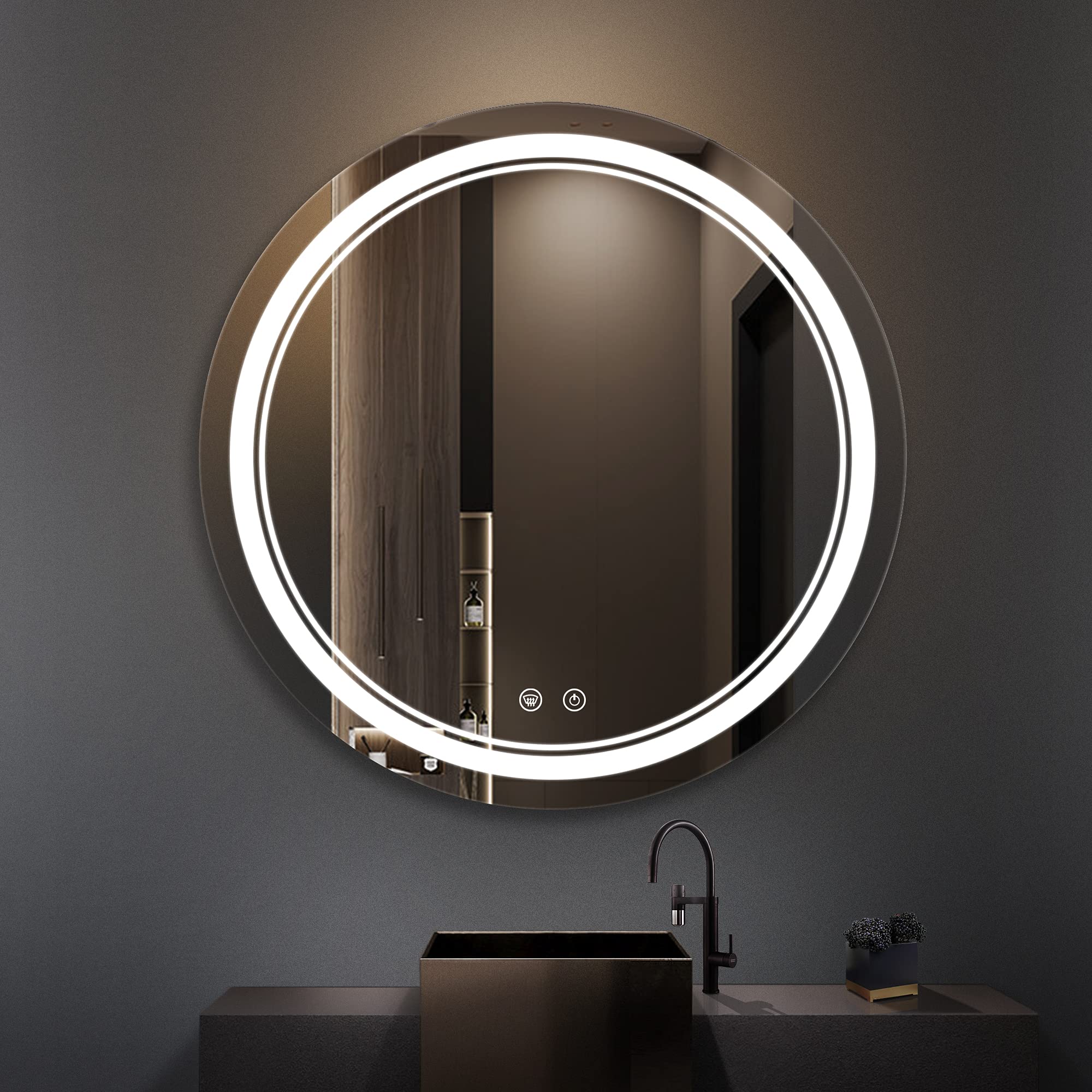 TETOTE 32 Inch Round Bathroom LED Vanity Mirror, Anti-Fog Dimmable Lights IP54 Waterproof Circle Makeup Wall Mounted Mirror