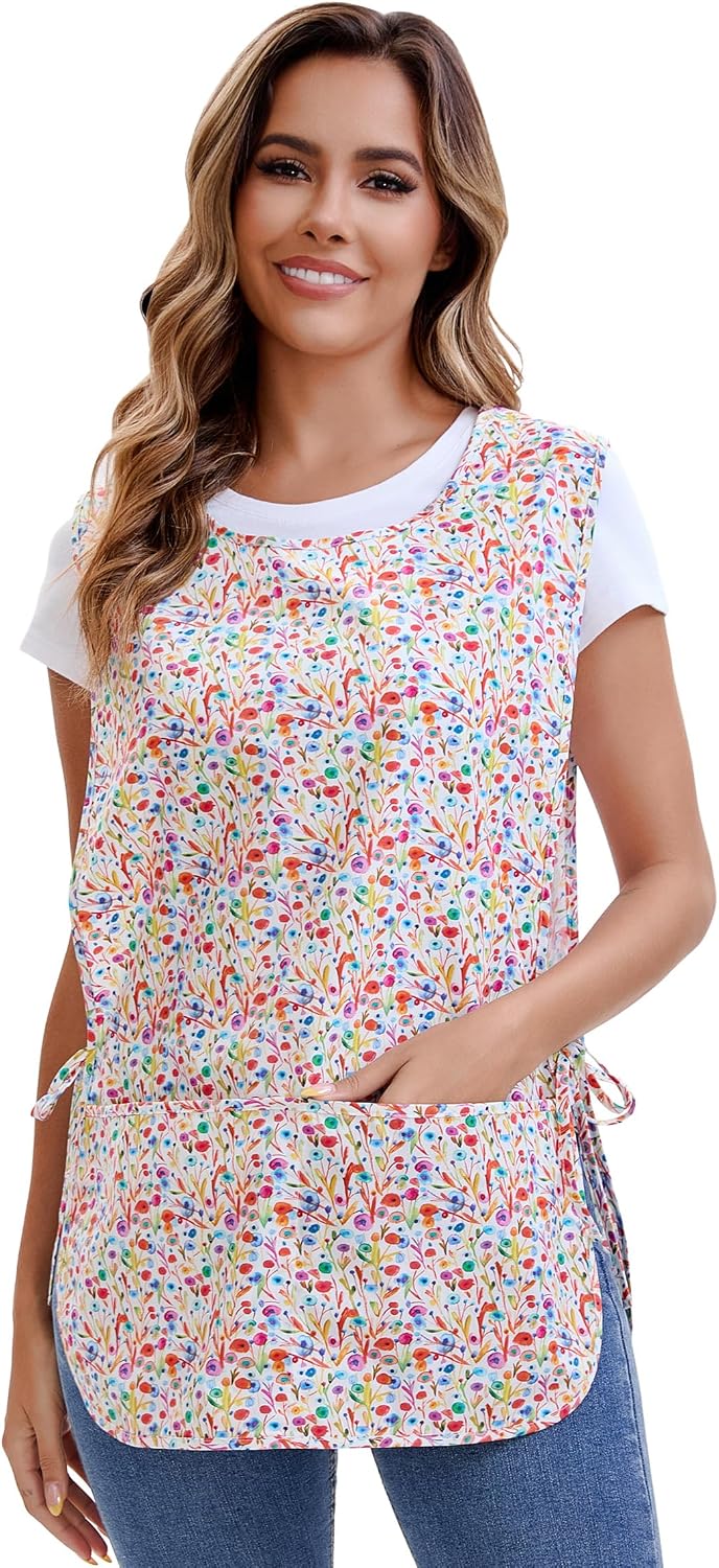 Nanxson Cobbler Apron for Women with Pockets Cotton Printed Smock | Side tie design,Soft cotton material,Deep pockets,bib for Cooking Cleaning Gardening Baking