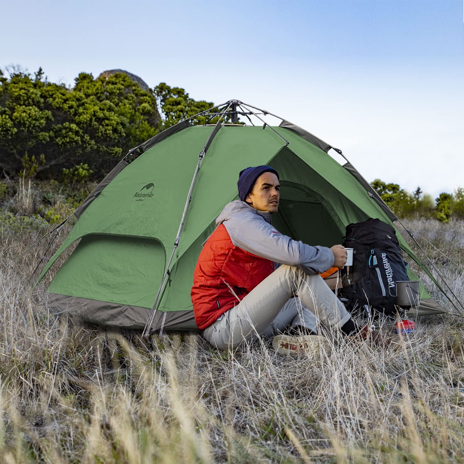 Naturehike Tenda Pop Up Tenda da Campeggio Automatica 3/4 Persone Tenda a Cupola a Due Piani Tenda Familiare Grande con Borsa per il Trasporto