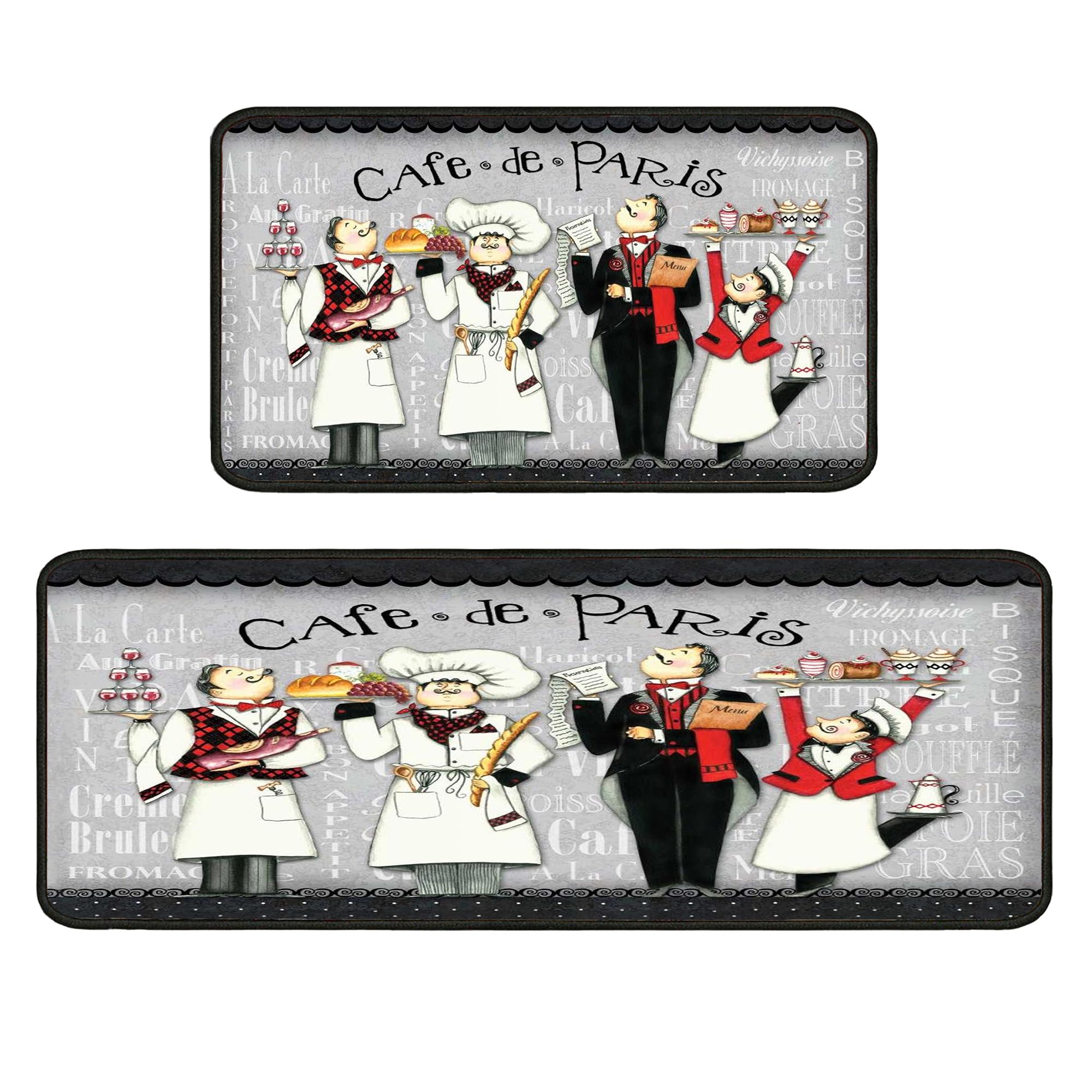 Fat Chef Rugs Kitchen Mats for Floor 2 Piece, Anti Fatigue Floor Mat for Kitchen, Kitchen Floor Mats for in Front of Sink and Black Kitchen Matt for Standing for Kitchen Decor 17"X30"+17"X47"