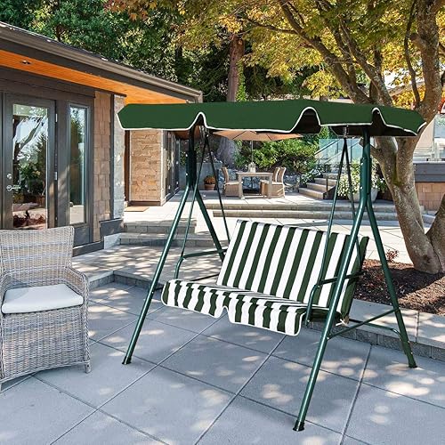 Miniatura 2 de Tangkula Columpio de porche para 2 personas, columpio al aire libre con cojines extraíbles, estructura de acero sólido, columpio de patio con toldo