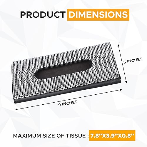 Vista 7 de EcoNour Bling Car Crystal Glitter - Soporte para toallas de papel Funda de piel sintética Dispensador de máscaras y pañuelos Accesorios
