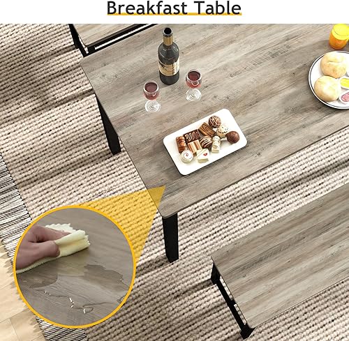 Miniatura 4 de Rovibek Juego de 4 sillas de mesa de comedor, mesa de cocina moderna que ahorra espacio con 2 bancos y patas ajustables, mesa de desayuno, estilo