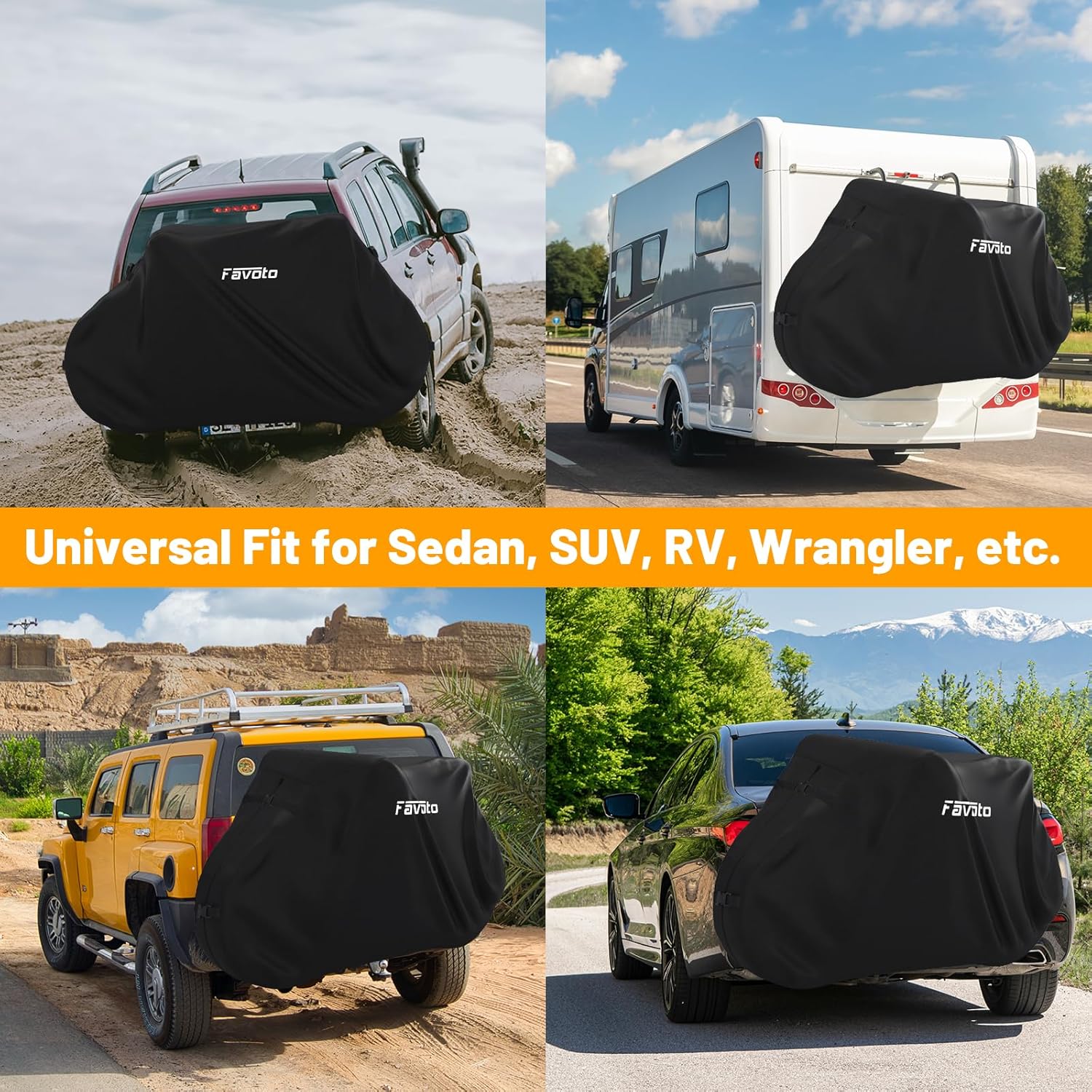 Favoto Bike Cover for Transport 2 Bikes - Waterproof Outdoor Bicycle Cover on Rear Bike Rack, 600D Thicken Oxford Heavy Duty Bike Rack Covers for 2 Bikes on Hitch Travel Storage