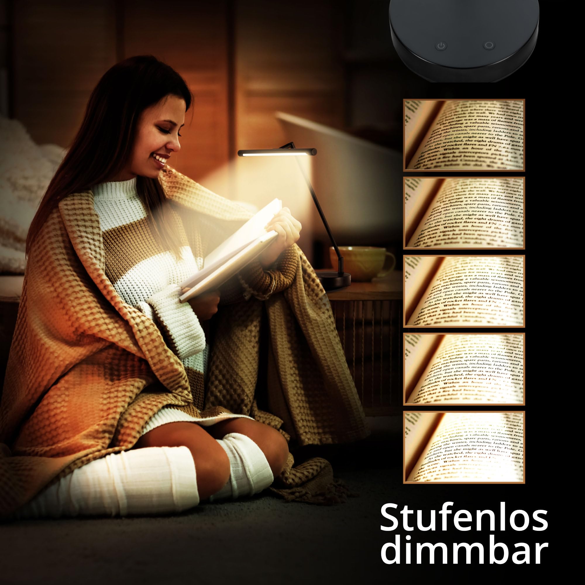Classic Cantabile SM Lampada per Pianoforte dimmerabile con memory, giunti a sfera, luce calda bianca 78 LED, porta di ricarica, lampada da tavolo nera per leggio.