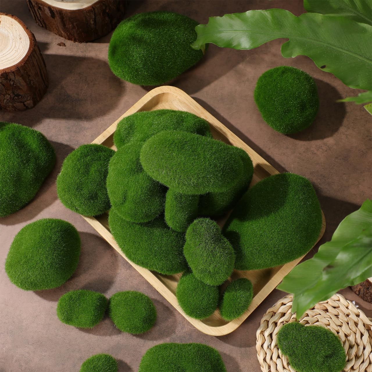 TEHAUX 20Pcs Artificial Moss Rocks, Realistic Faux Stone Decor