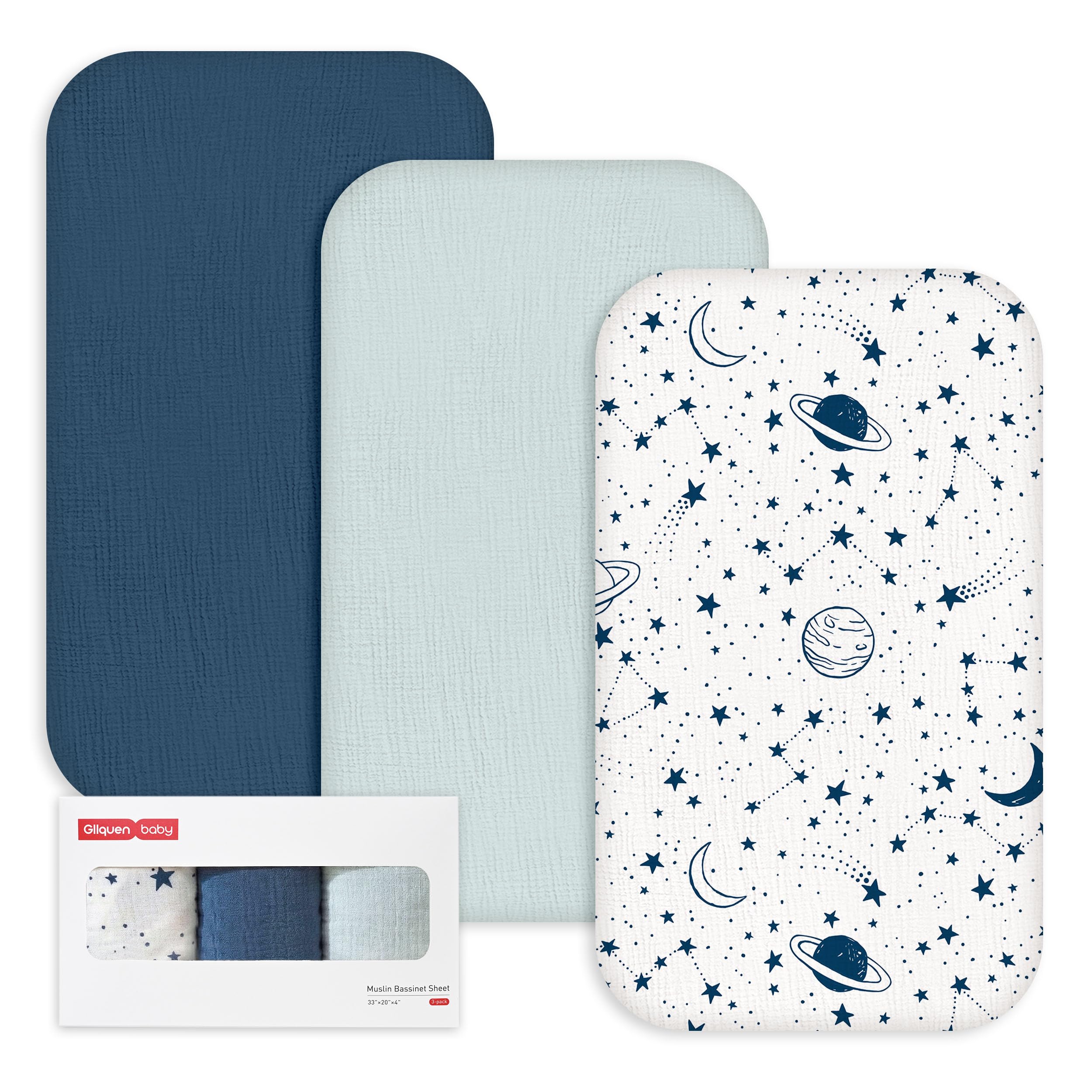 3er-Pack Bettlaken Spannbettlaken,Matratzenschoner für Laufgitter,100% Musselin-004