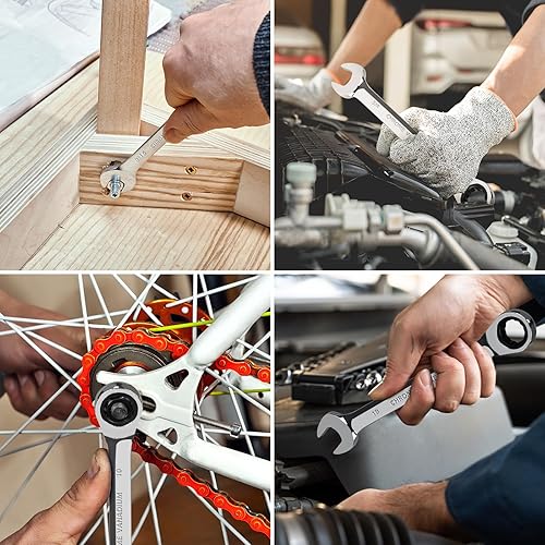 Miniatura 15 de Egofine Llave combinada de trinquete de 7/16 pulgadas SAE, llave de engranajes de grado industrial con diseño de 12 puntos, trinquete de 72 dientes