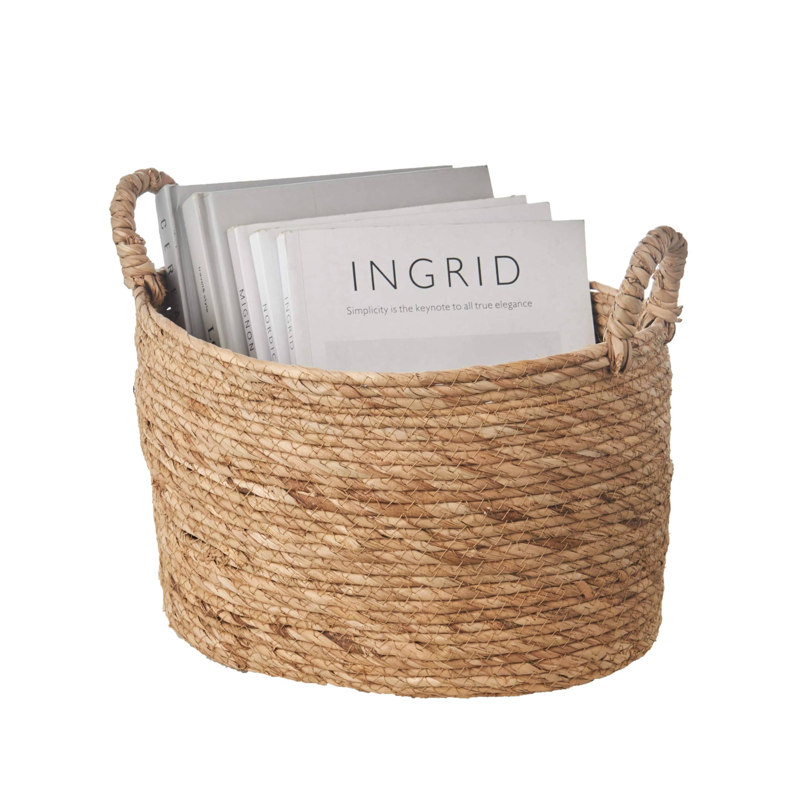Eden & Willow Natural Straw Woven Storage Basket, Home Organisation Hamper Basket with Handles (Small)