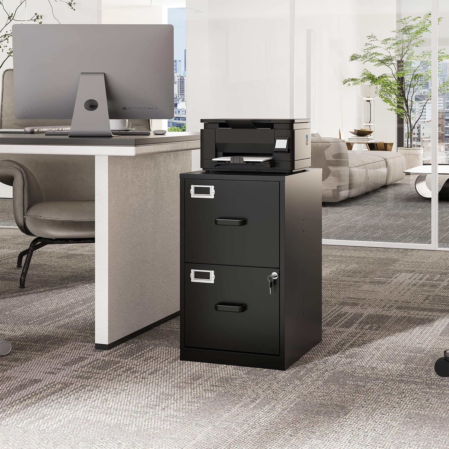 Fesbos 2 Drawers File Cabinet Metal Vertical Filing Cabinets Metal Lockable Storage Cabinets with Lock for Home Office to Hanging Files thumbnail