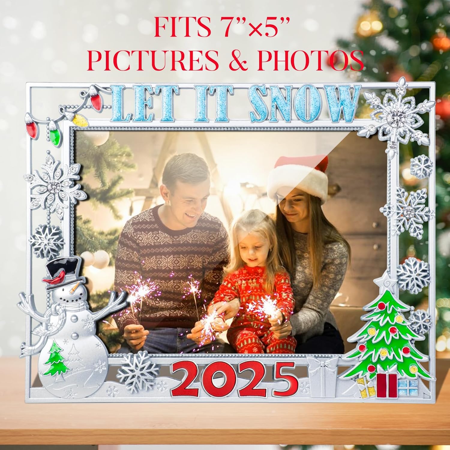 2025 Christmas Decorations Picture Frame 5x7 Snowflake Christmas Metal Photo Display Photo Frames with High Definition Glass Front Gift Ideas Tabletop Home Decorative (Silver 2025)