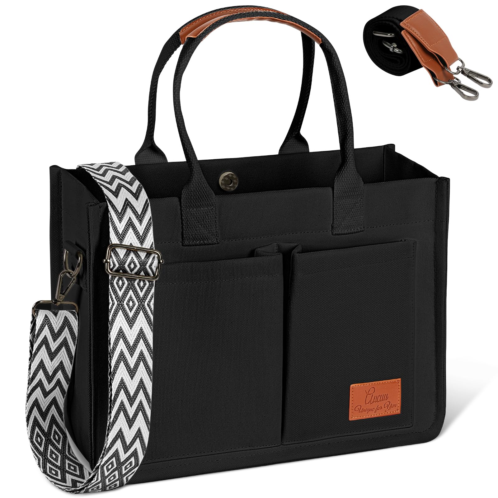 Aucuu Canvas Tasche Damen, Große Handtasche mit 2 Verstellbaren Schultergurten, Arbeitstasche Schultertaschen, 15,6 Zoll Laptop Tasche, Tote Bag Damen, Umhängetasche für Schule Arbeit Reise