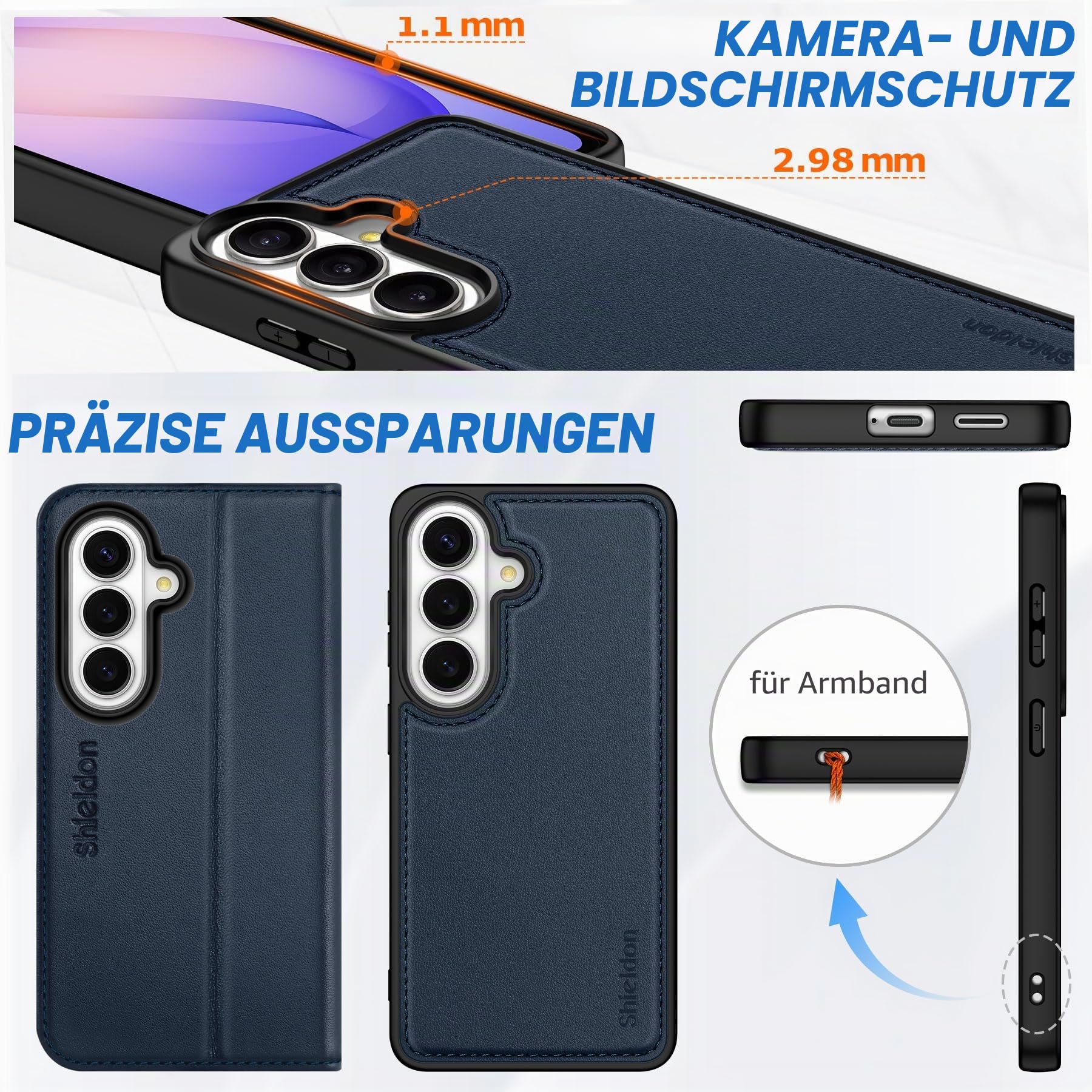 SHIELDON Abnehmbare Lederhülle für Galaxy S26 6,3" 5G 2026, Marineblau