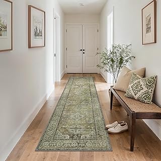 GENIMO Boho Vintage Flur Teppich Läufer, Waschbar & rutschfest, Kurzflor Teppich für Flur, Gang oder Schlafzimmer, Stilvoller Läufer, Kupfer Braun, 80x300 cm