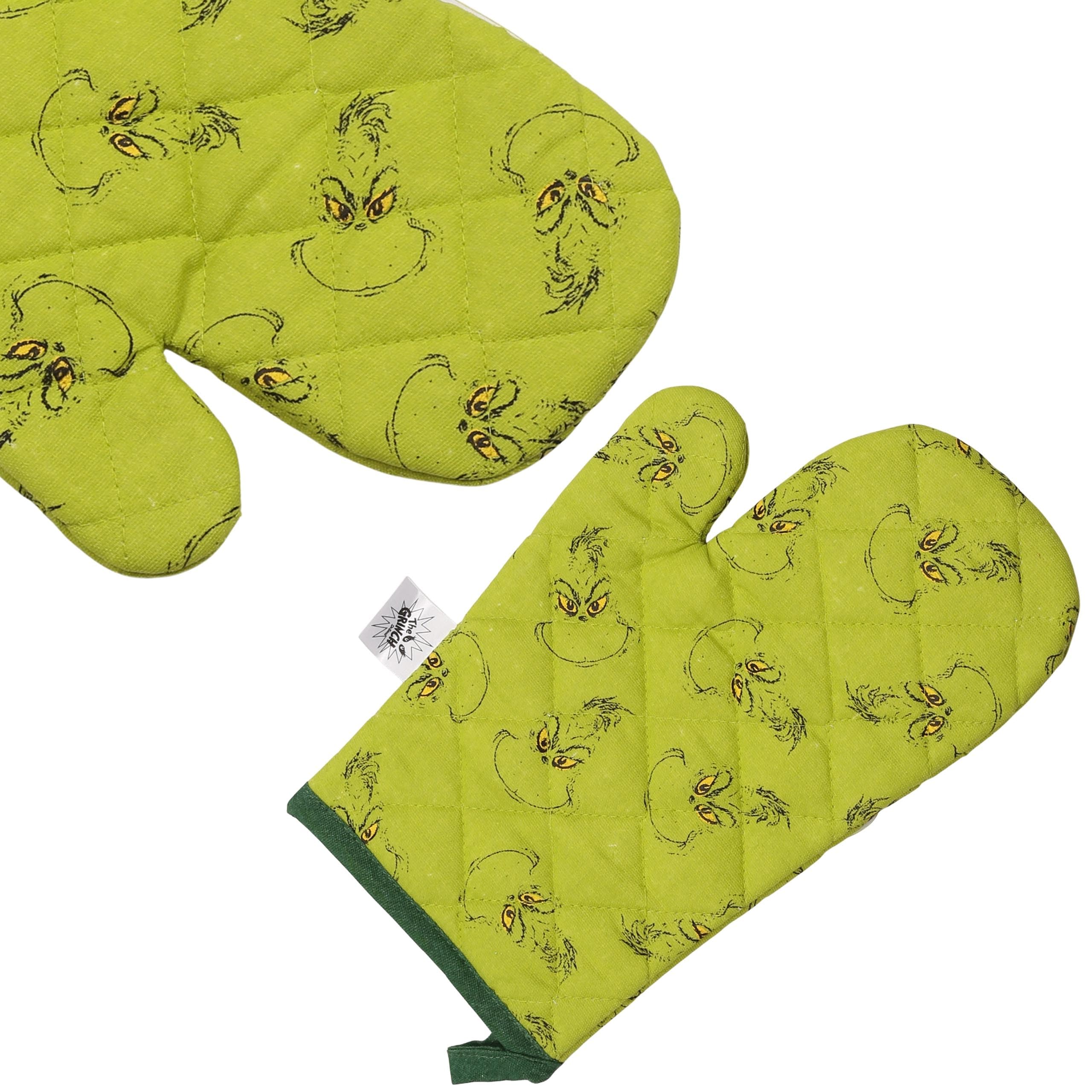 sarcia.eu Grinch 2en1 Set de cuisine de Noël : tablier réglable + gant, ensemble vert pour cadeau
