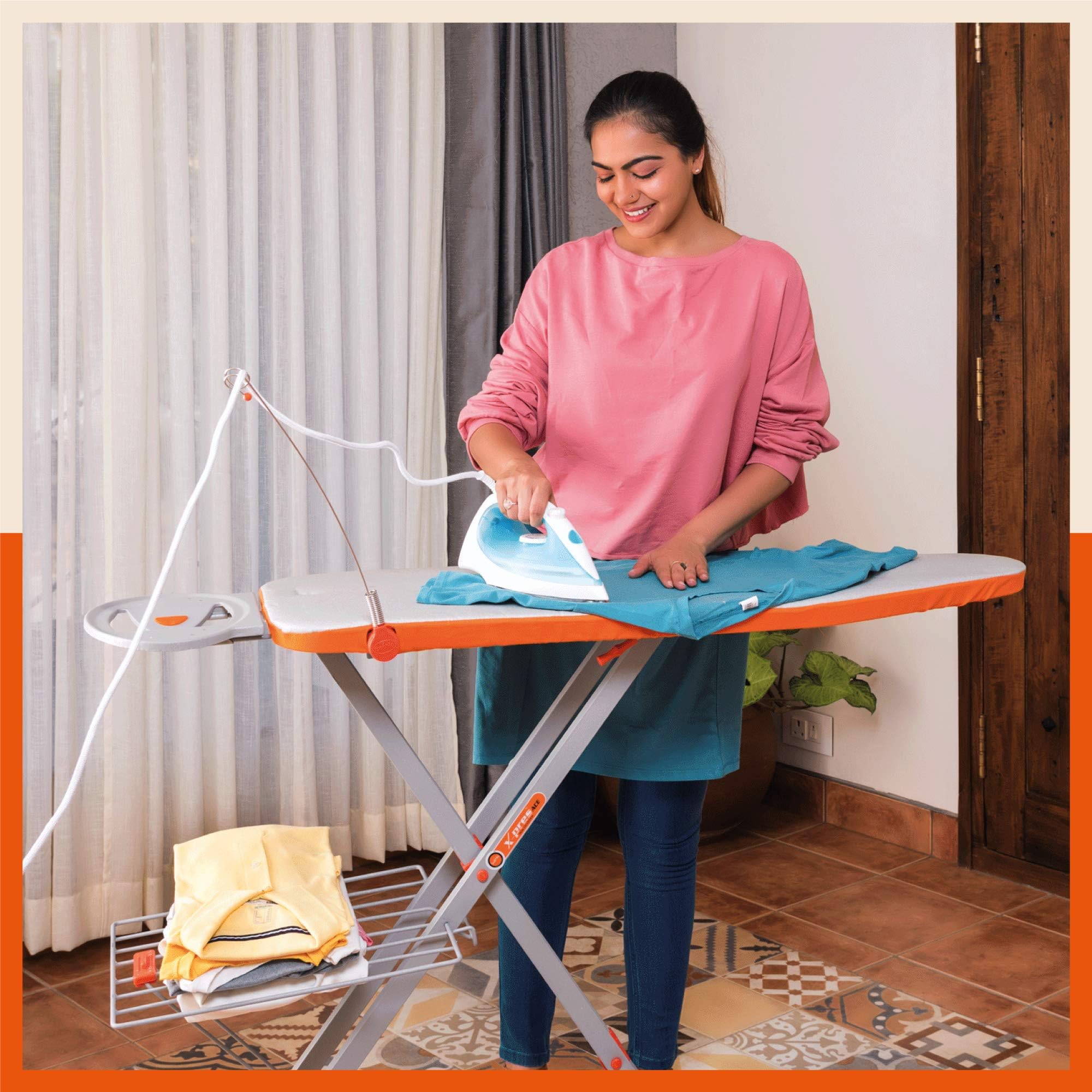 Bathla X-Pres Ace Ironing Board | Foldable & Height Adjustable | Table with Iron Holder & Wire Manager | Quick Pressing with Aluminised Table Cover | 2 Year Warranty | Silver