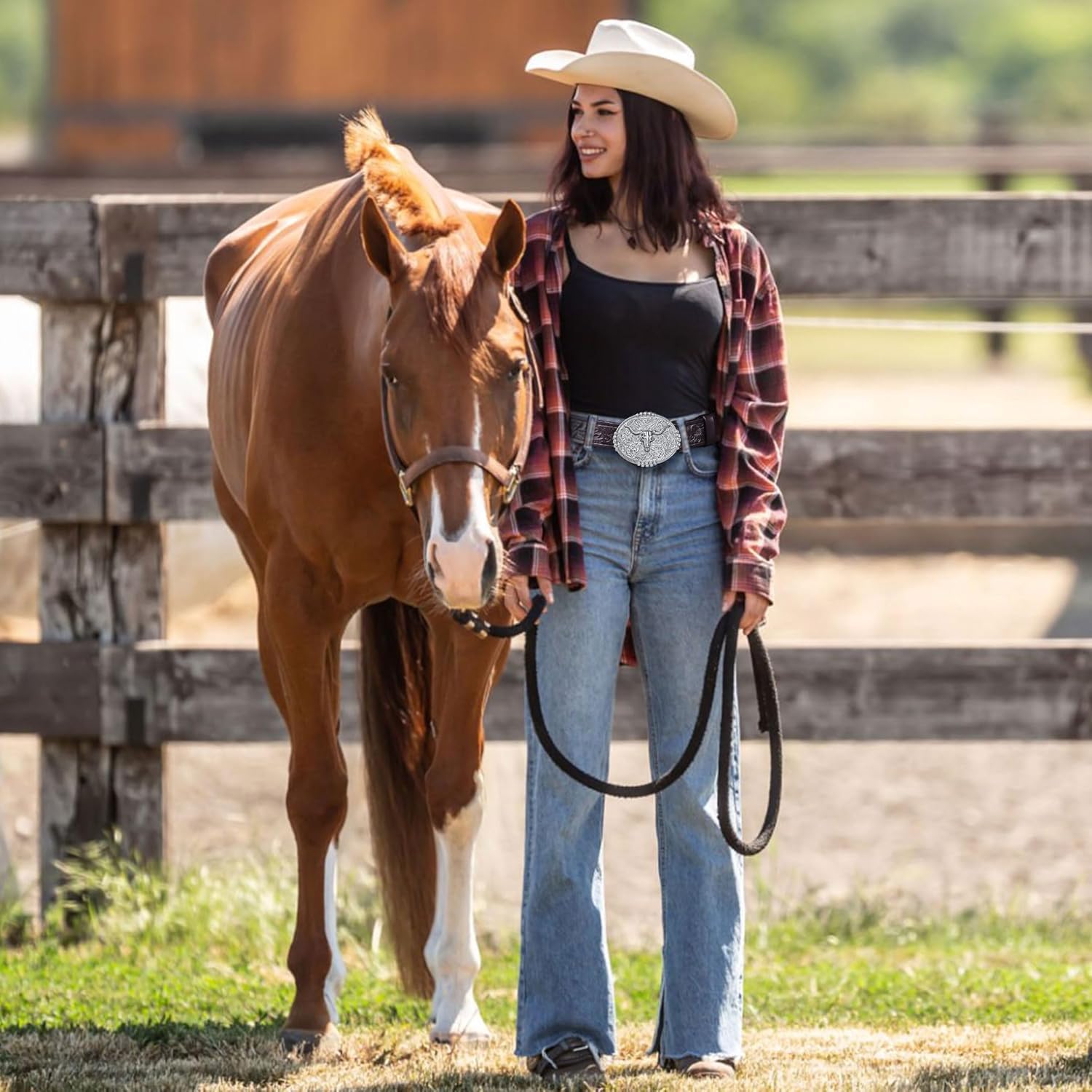 FIORETTO Western Cowboy Belts for Men Women Cowgirl Leather Belt Big Buckle Bull Belt for Jeans - Image 9