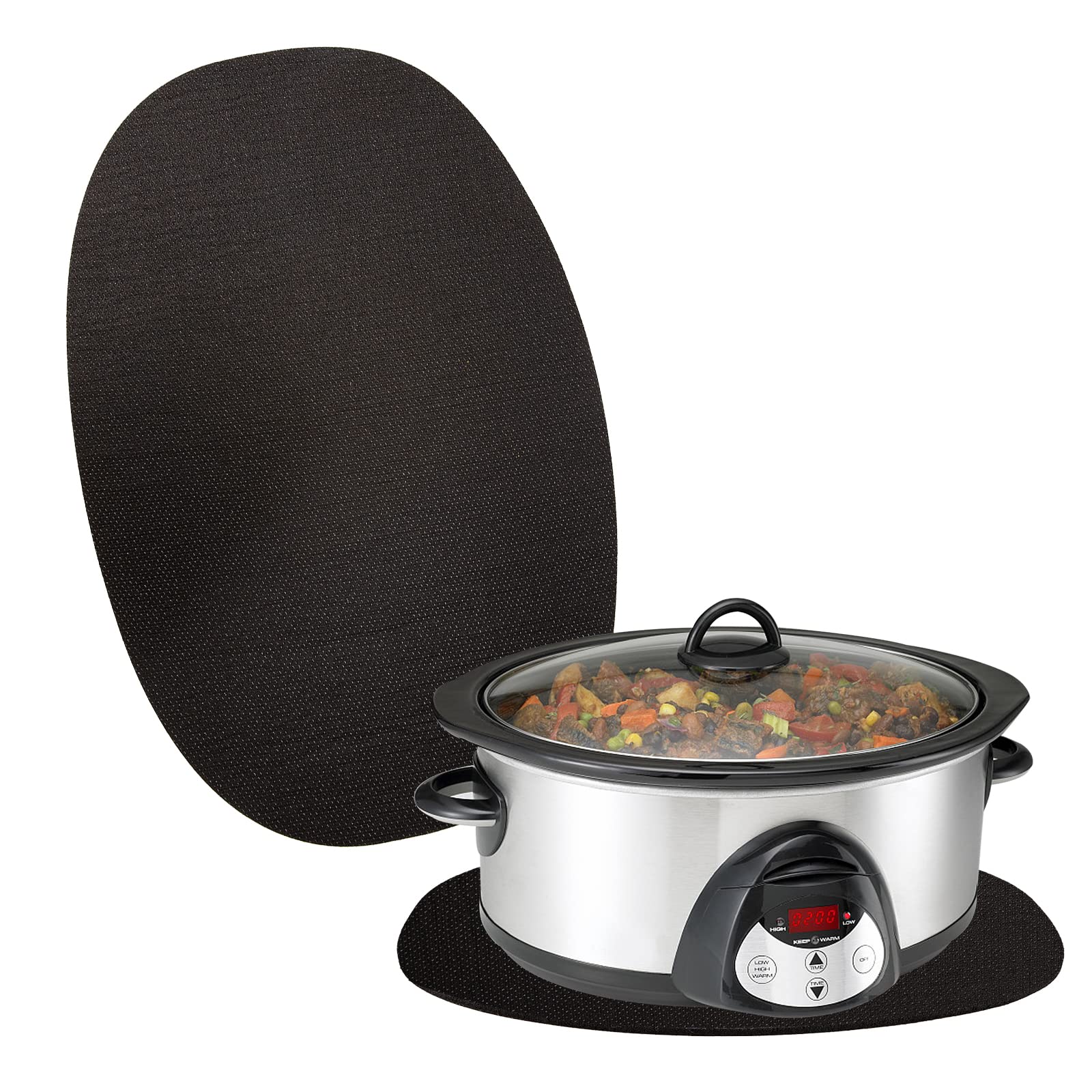 Oval Slow Cooker Heat Resistant Mat for 6-8 Quart Silicone Countertop Protector Appliance Slider Mat Compatible with Crock-Pot