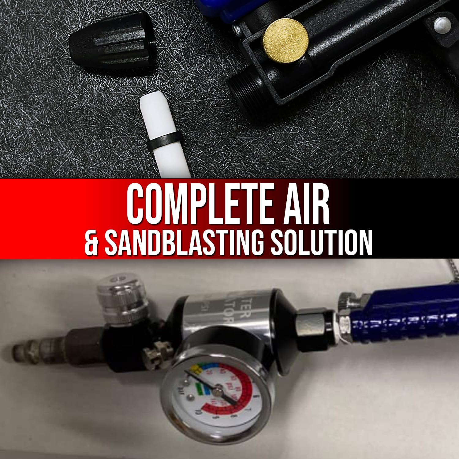 LE LEMATEC Air Compressor & Sandblaster Accessory Kit | Regulator, Swivel Connector & AS118 Ceramic Tip Kit