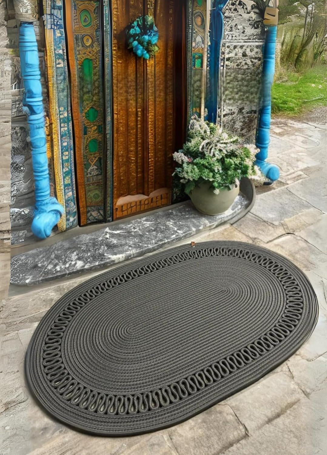 Doğal Jüt ve Pamuklu Kapı Önü Paspası – Kaymaz Tabanlı, Dekoratif ve Dayanıklı, İç ve Dış Mekan Kullanımı için, Banyo, Balkon, Teras ve Evcil Hayvan Alanlarına Uygun (Antrasit, 40 * 60)