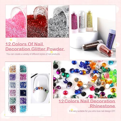 Miniatura 7 de Kit de 20 esmaltes de gel con kit de iniciación de luz UV, juego profesional de esmalte de uñas con purpurina de 36 W, diamantes de imitación de