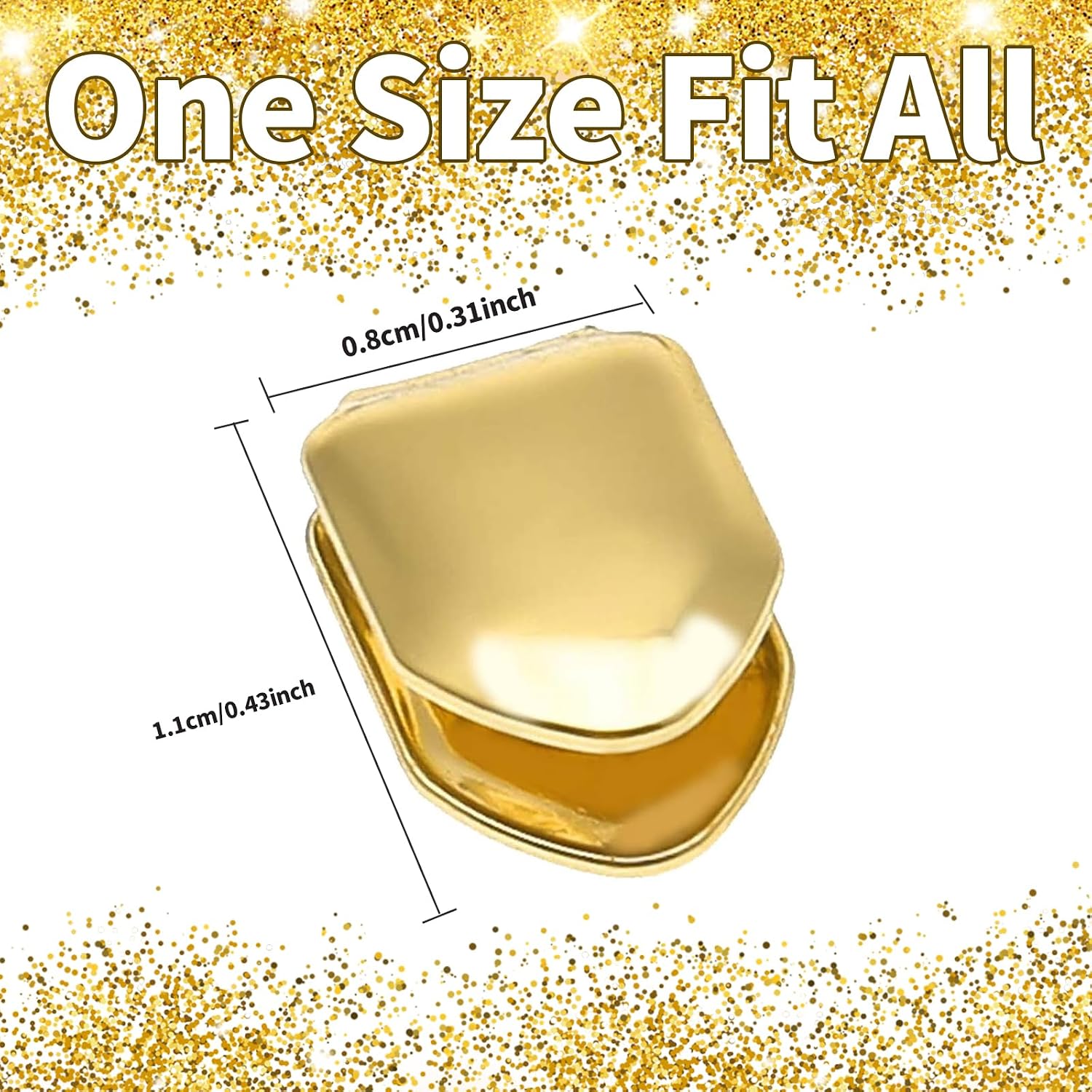 3 Pieces 18K Gold Plated Gold Finish Gold Teeth Grillz Single Teeth Cap Crown, Hip Hop Mouth Grills with Adhesive Beads Party Accessories for Men Women
