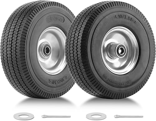 Paquete de 2 neumáticos y ruedas de PU sólido de 10", neumático y rueda 4.10/3.50-4 libres de pinchazos, ruedas de repuesto para carrito de jardín,