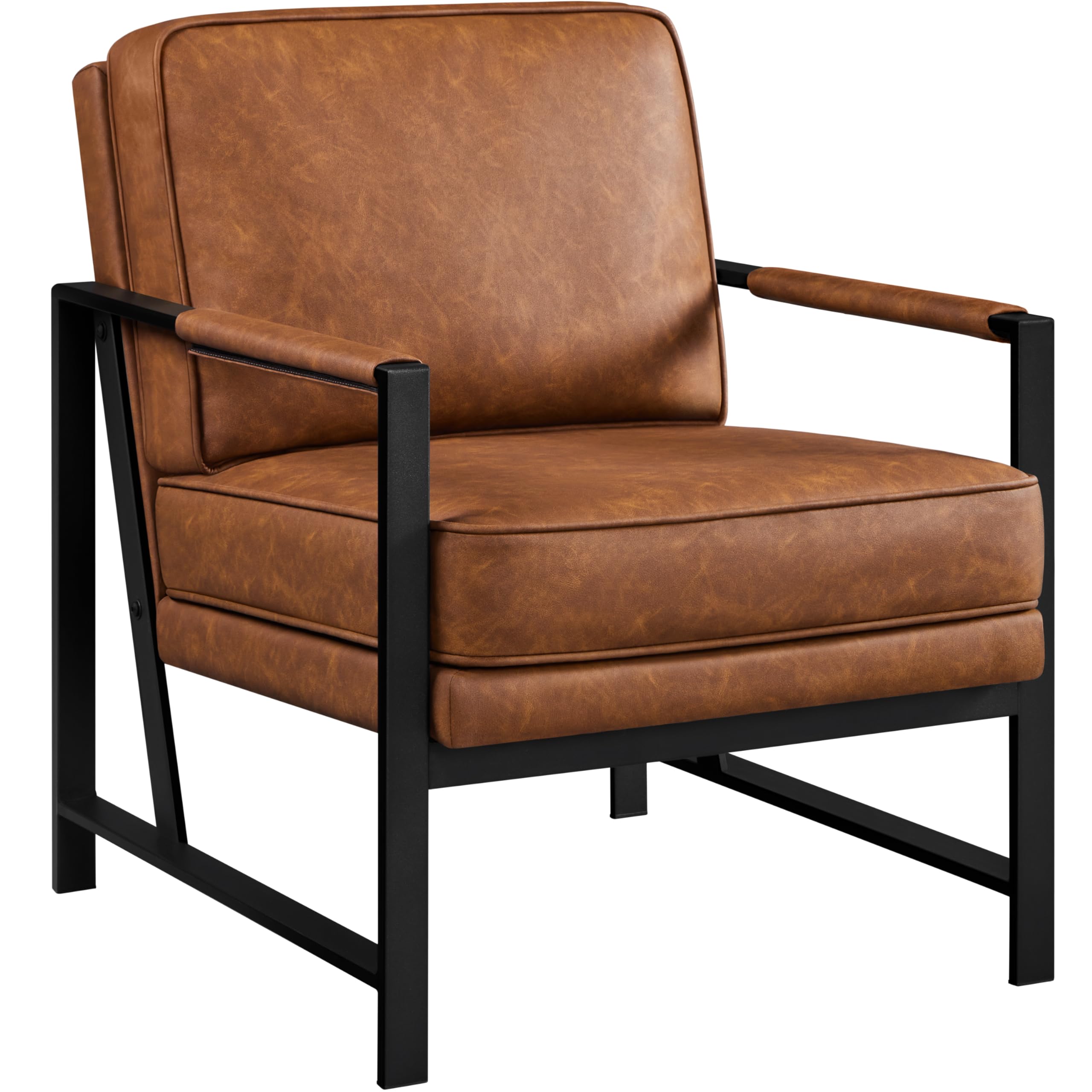Poltrona da Salotto Moderna Poltrona Laterale di Design poltroncina da Divano Struttura in Metallo Sedia Imbottita in Pelle PU per Camera da Letto Studio Marrone Chiaro