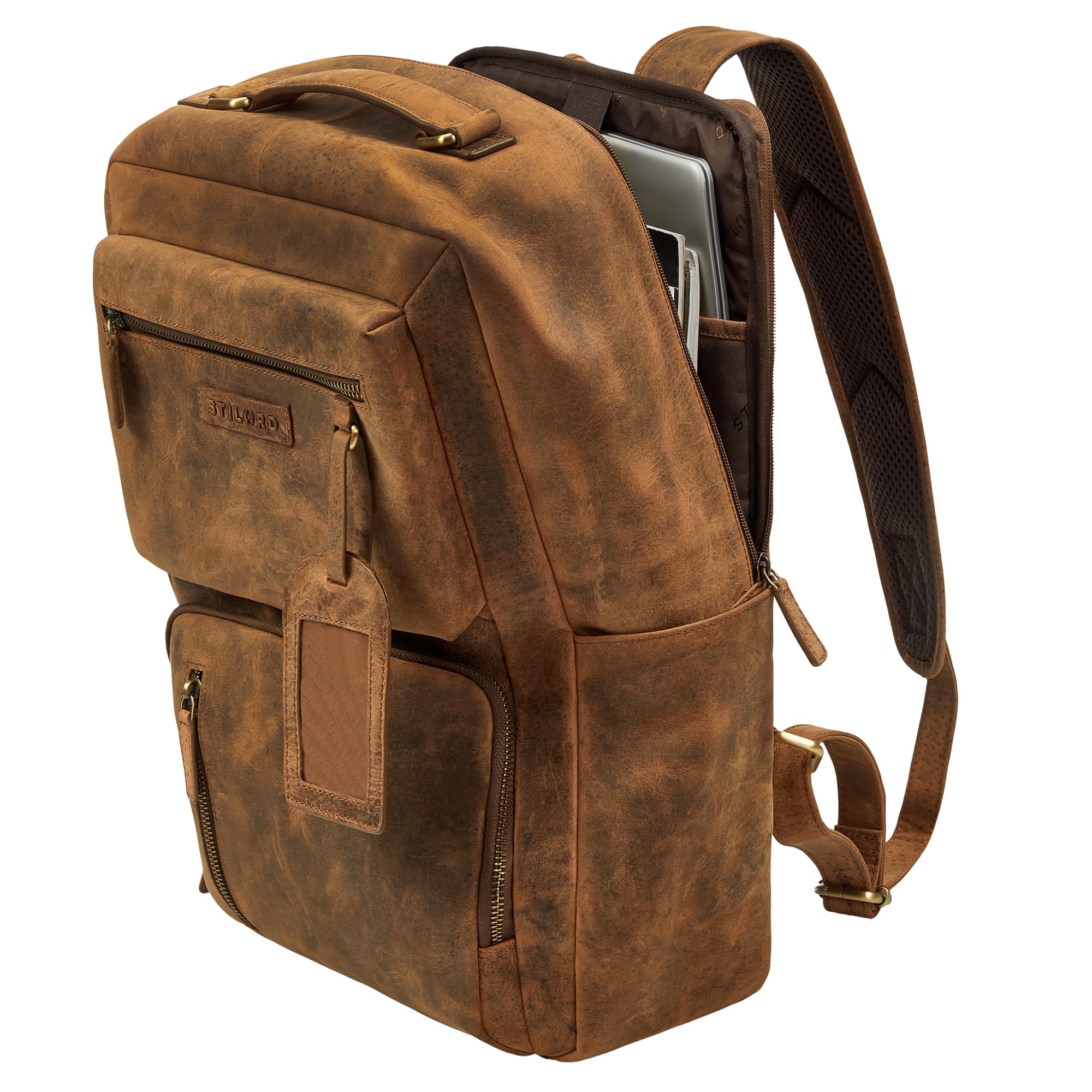 STILORD Moderner Leder Rucksack Herren groß Alejandro mit 15,6 Zoll Laptop-Fach | Business Lederrucksack Echtleder Männer für Büro Arbeit Freizeit Reise Farbe:Avani - braun