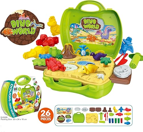 Miniatura 4 de Juguetes de masa de color de dinosaurio, 26 piezas de molde de masa seguro no tóxico y moldes de dinosaurio con volcán y fósiles para niñas y niños