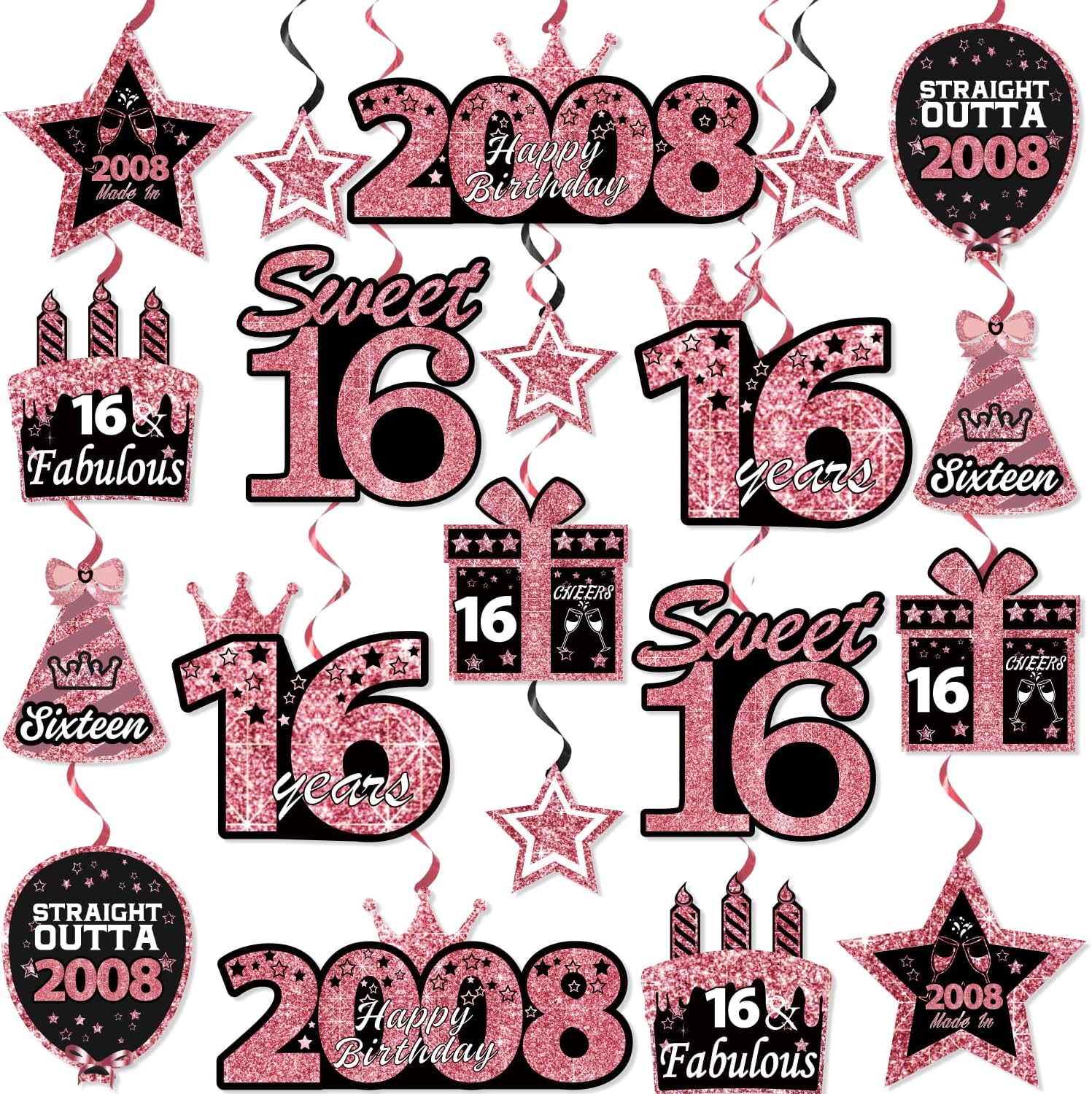 50th Birthday Swirls Streamers Hanging Swirls Happy Birthday Banner Black Gold 50 Years Old Birthday Party Decorations Supplies I3364639503