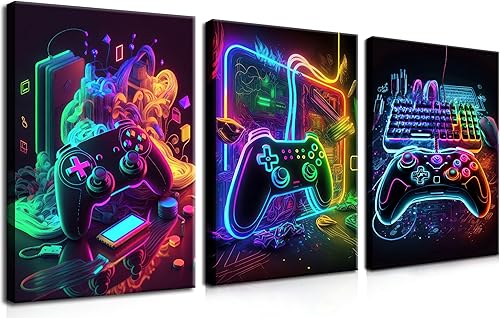 Miniatura 8 de Juego de Arte de Pared para Decoración de Sala de Juegos de 3 Piezas - Decoración de Pared de Control de Videojuegos para Gamers, Póster de Lienzo