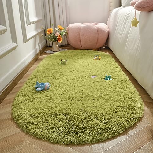 Miniatura 149 de LOCHAS Alfombra esponjosa para dormitorio, 2.6 x 5.3 pies, alfombra lanuda para dormitorio, mesita de noche, alfombra ovalada suave para sala