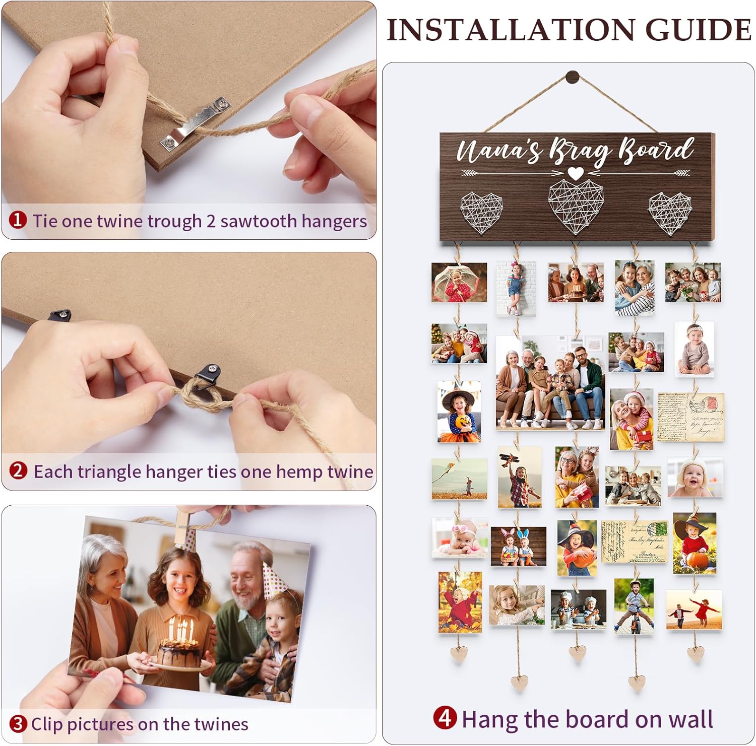 Nana's Brag Board Grandma Gifts Christmas Gifts for Grandma Picture Frame, Birthday Nana Gift from Grandchildren Granddaughter Grandkids Photo Holder, Grandmother Gift Gigi Hanging Xmas Card Holder - Image 7